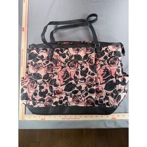 Betsey Johnson Pink Black Rose Quilted Nylon Tote/Bag